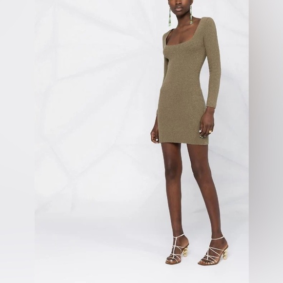 Nanushka Womens Small Square Neck Textured Taupe Brown Mini Leah Dress - Picture 1 of 8